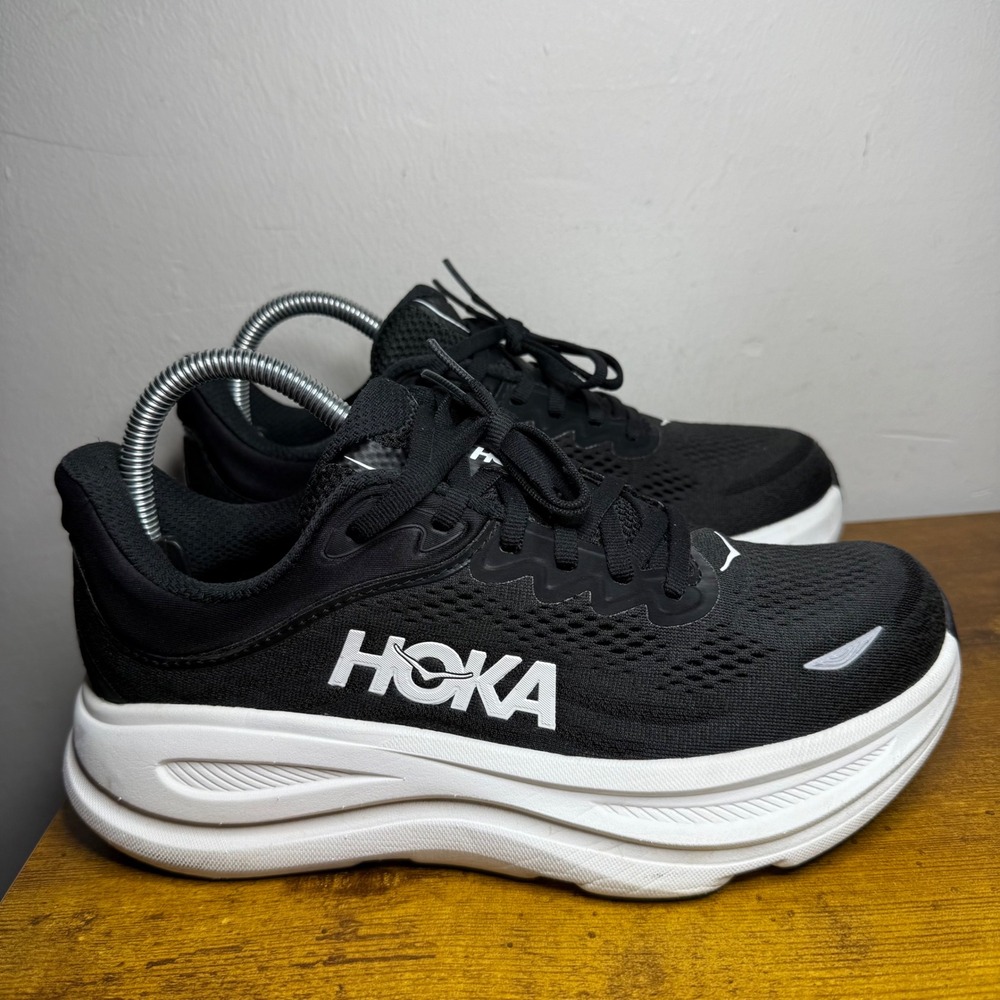 Hoka Bondi 9 Running Shoes Womens Size 7.5 D Wide Black White 1127952 BWHT